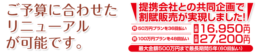 ご予算にあわせたリニューアルが可能です
