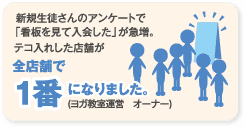 新規生徒さんのアンケートで「看板を見て入会した」が急増。テコ入れした店舗が全店舗で1番になりました。(ヨガ教室運営 オーナー)