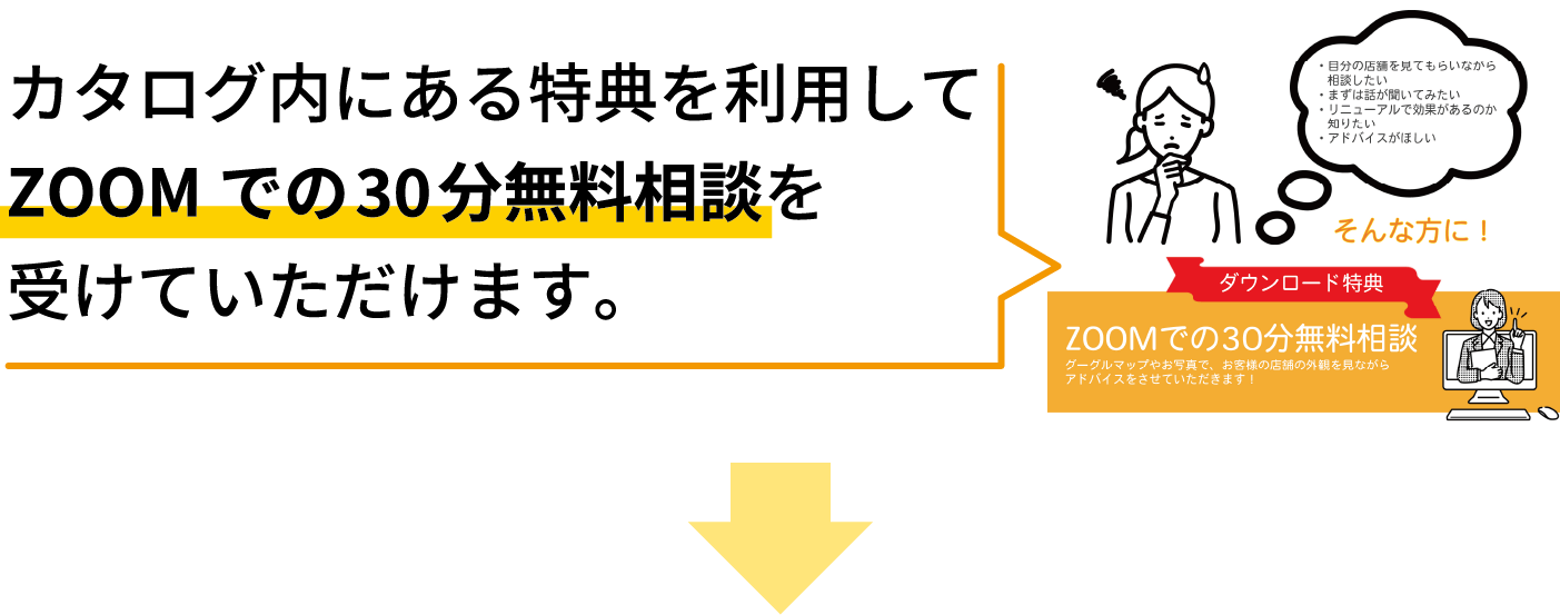 カタログ内にある特典を利用してZOOMでの30分無料相談を受けていただけます。