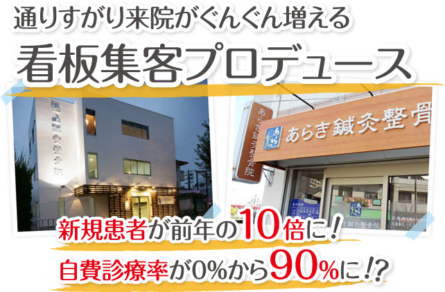 通りすがり来院がぐんぐん増える看板集客プロデュース 新規患者が前年の10倍に自費診療率が0%から90%に
